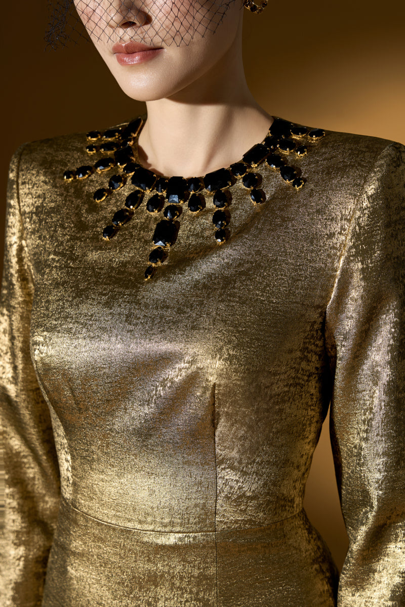 Turtleneck Collar Mermaid Gown With Puff Sleeves