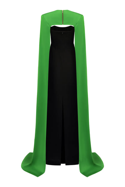 Strapless Bustier Column Evening Gown With Outer Long Cape