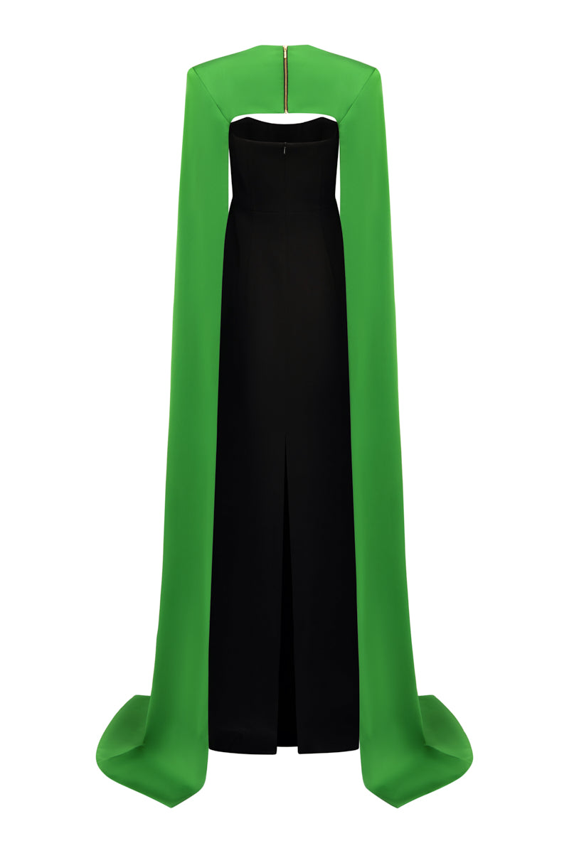 Strapless Bustier Column Evening Gown With Outer Long Cape