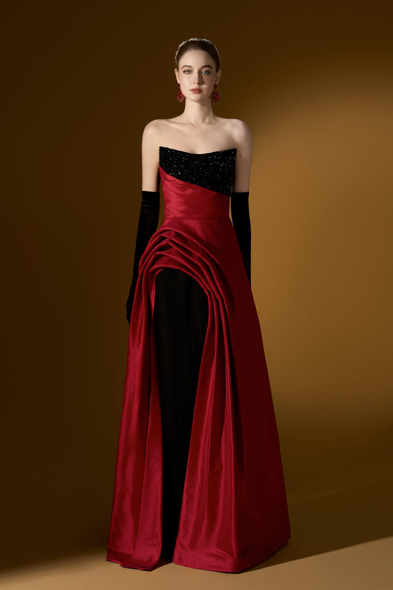 Strapless Burstier Ballgown With Asymmetric Draped Detail