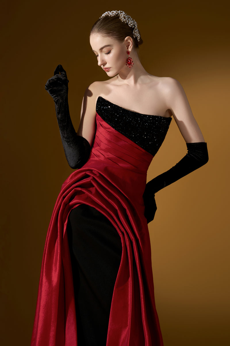 Strapless Burstier Ballgown With Asymmetric Draped Detail