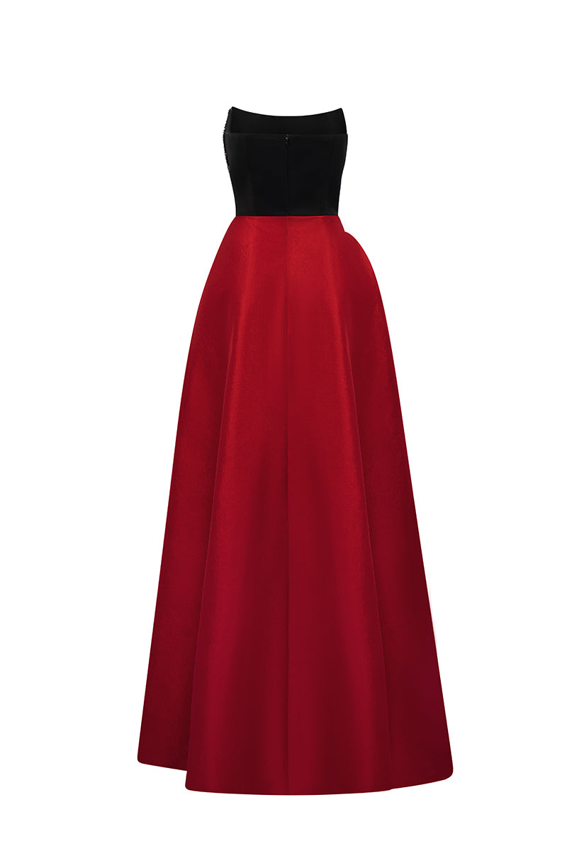Strapless Burstier Ballgown With Asymmetric Draped Detail
