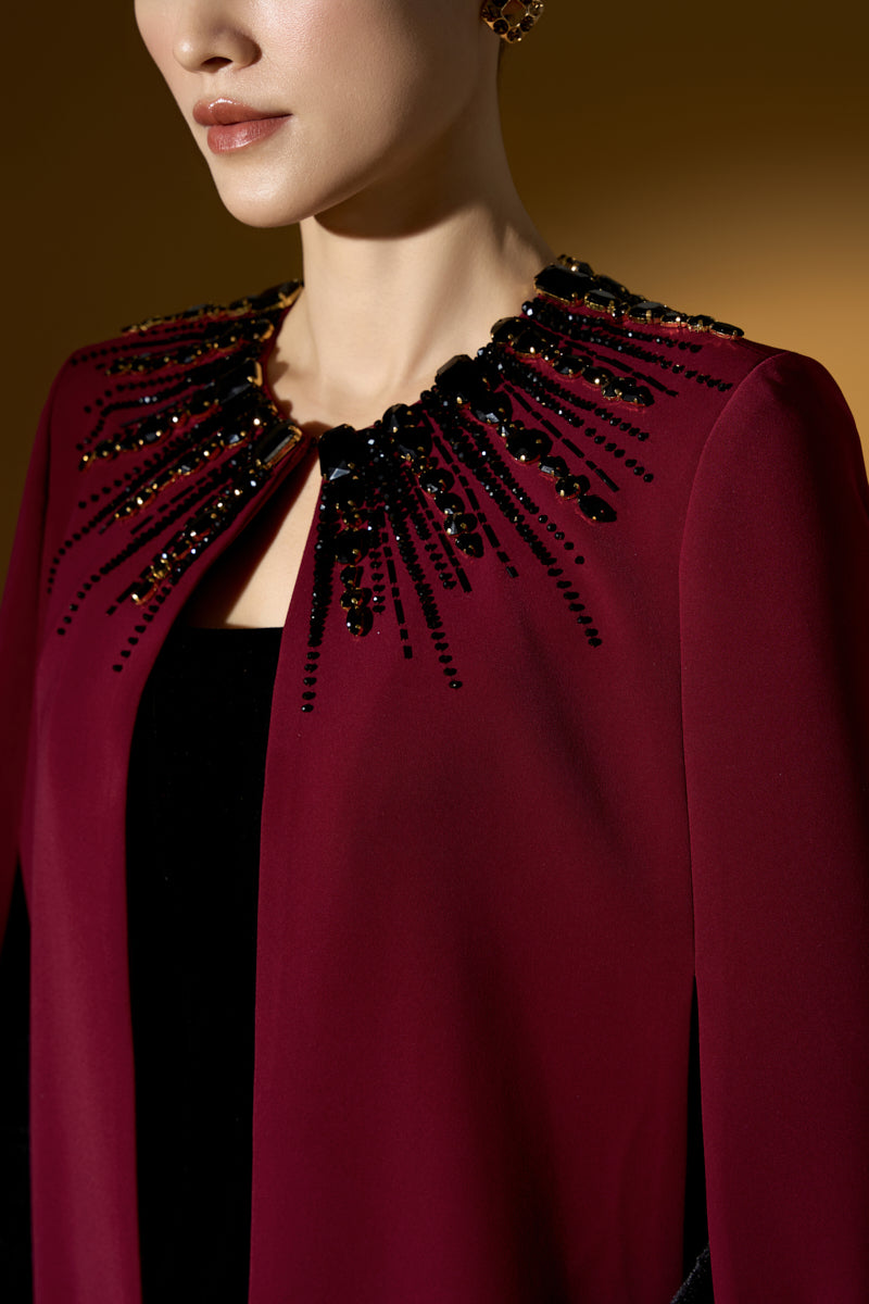 Strapless Burstier Column Gown With Long Cape