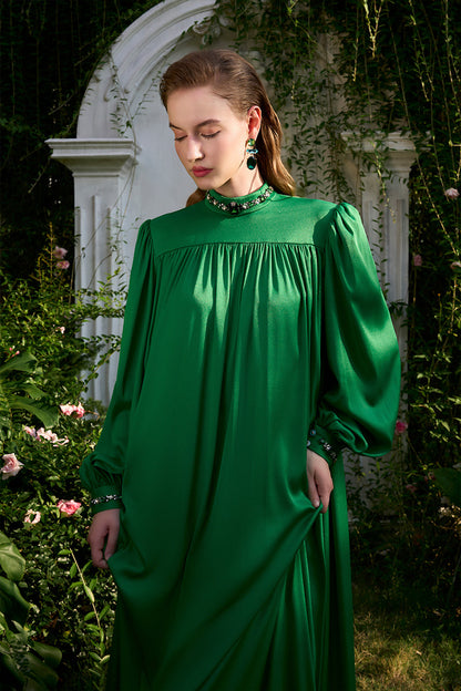 Tunic Evening Gown With High Neckline And Bouffant Sleeves