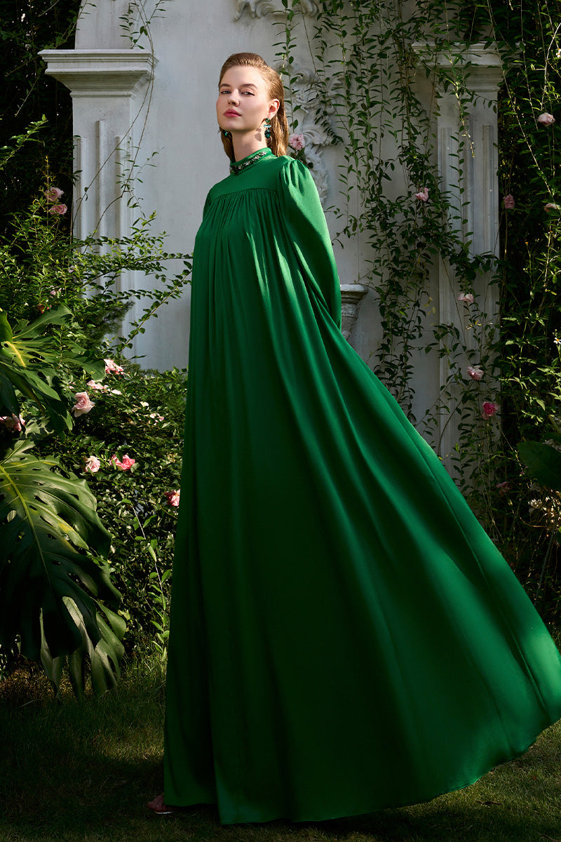 Tunic Evening Gown With High Neckline And Bouffant Sleeves