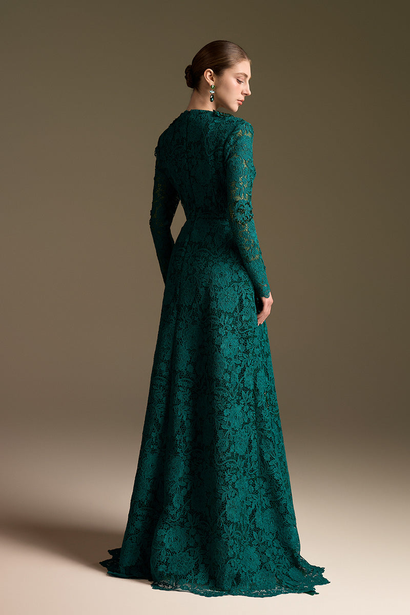 V-Neck A-Line Gown With Long Sleeves