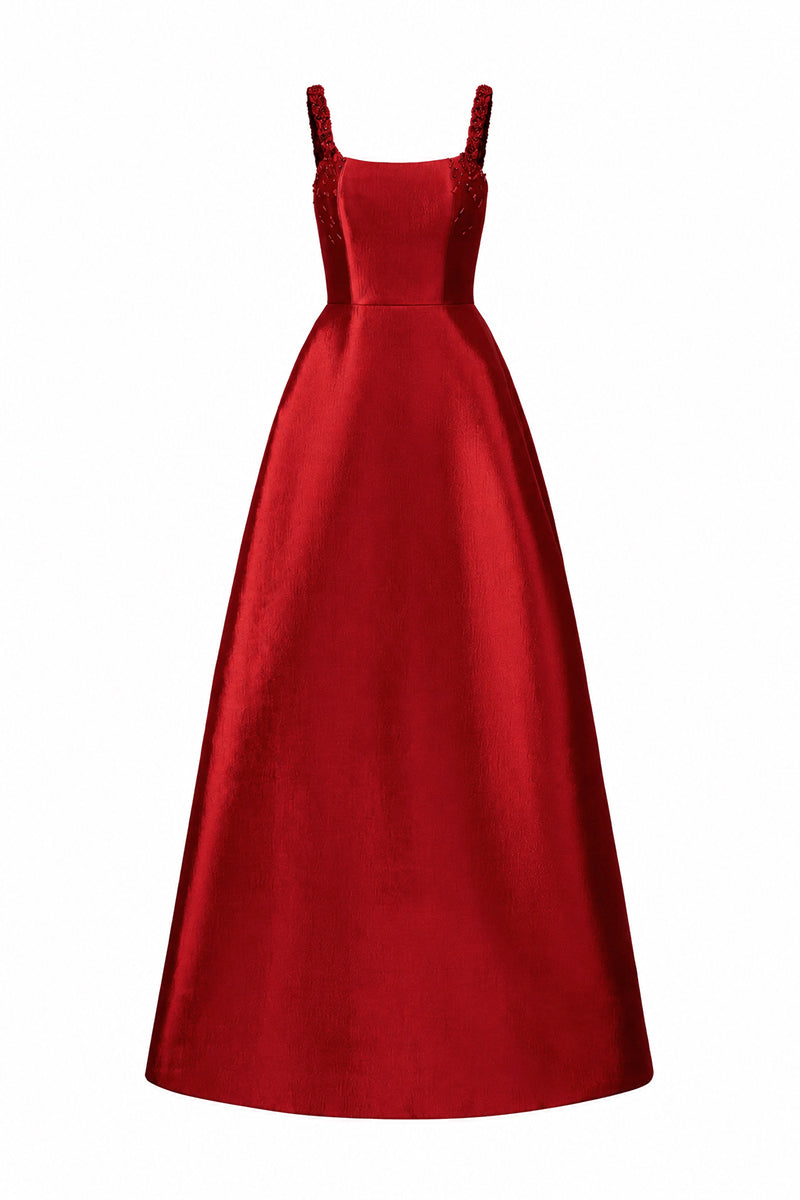 A-line Gown With Hand-Braided Strap In Red Taffeta | I.H.F ATELIER