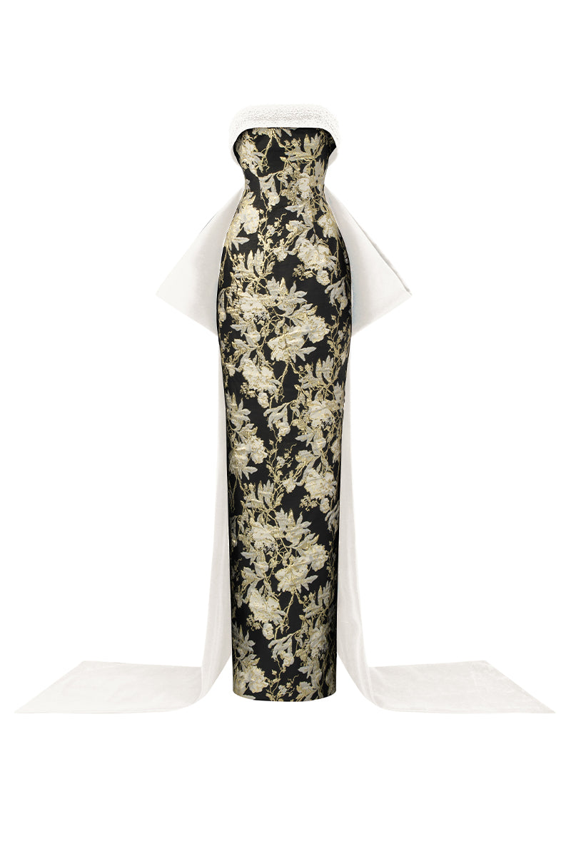 Bustier Column Gown With Back Bow | I.H.F ATELIER