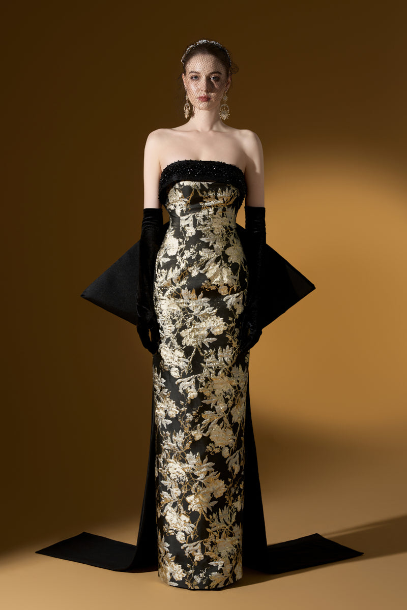 Bustier Column Gown With Back Bow | I.H.F ATELIER