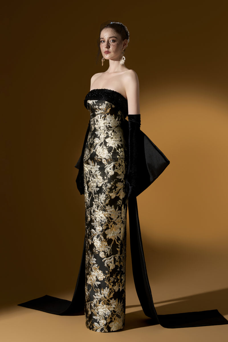 Bustier Column Gown With Back Bow | I.H.F ATELIER