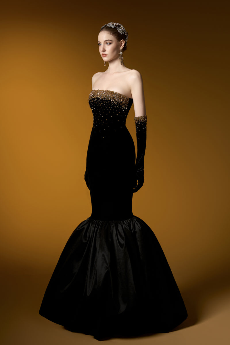 Bustier Gown With Ruffled Hem | I.H.F ATELIER