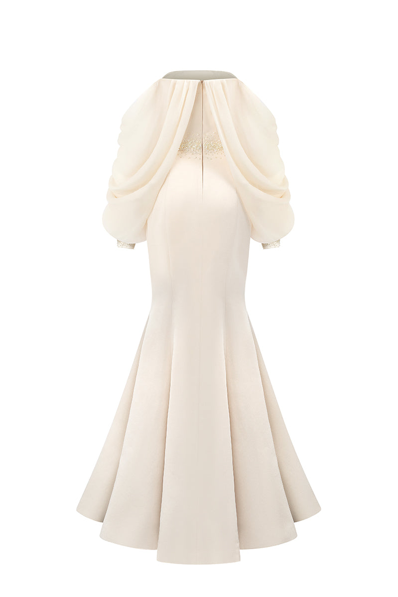 Bustier Mermaid Gown With Off-Shoulder Bishop Sleeves | I.H.F ATELIER