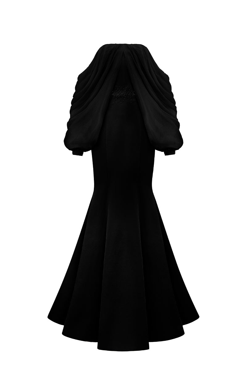 Bustier Mermaid Gown With Off-Shoulder Bishop Sleeves | I.H.F ATELIER