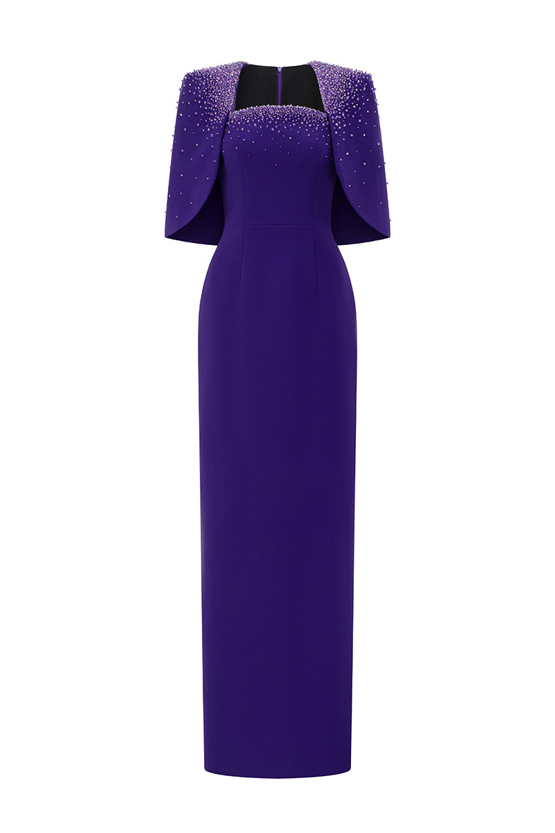 Column Dress With Elbow-length Cape Sleeves | I.H.F ATELIER