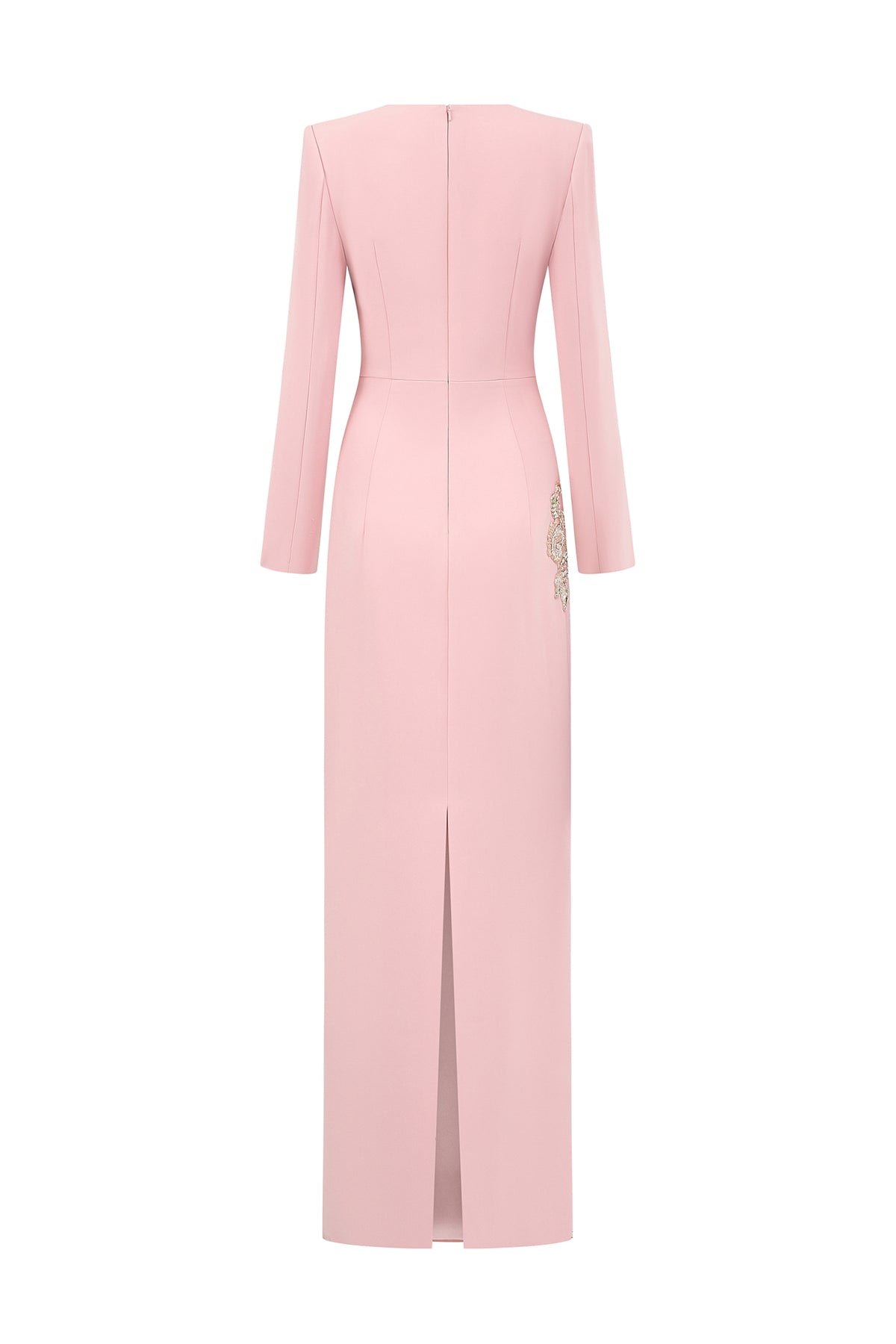 Column Evening Gown With Trapeze Neckline And Long Sleeves | I.H.F ATELIER