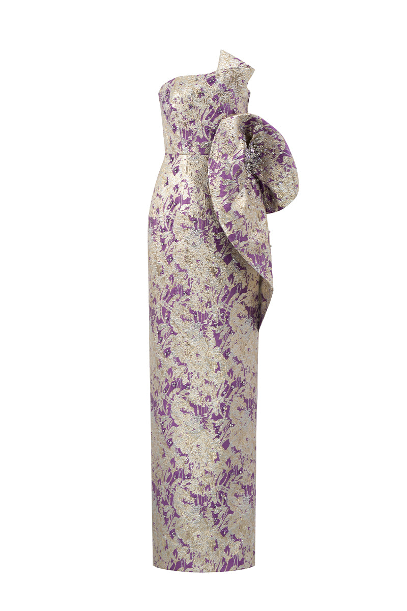 Dipped Dress With Waist Draped Detail In Jacquard | I.H.F ATELIER