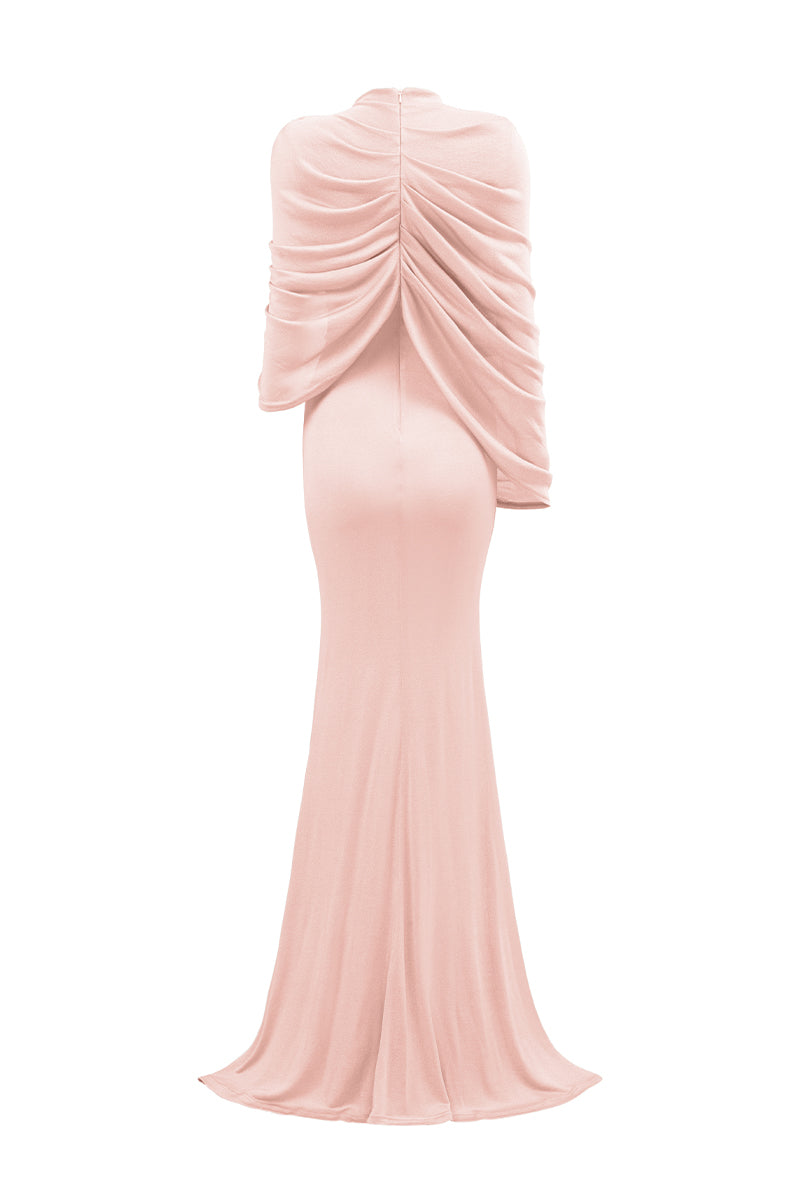 Floor-length Mermaid Gown With Cascading Shoulder Drape | I.H.F ATELIER