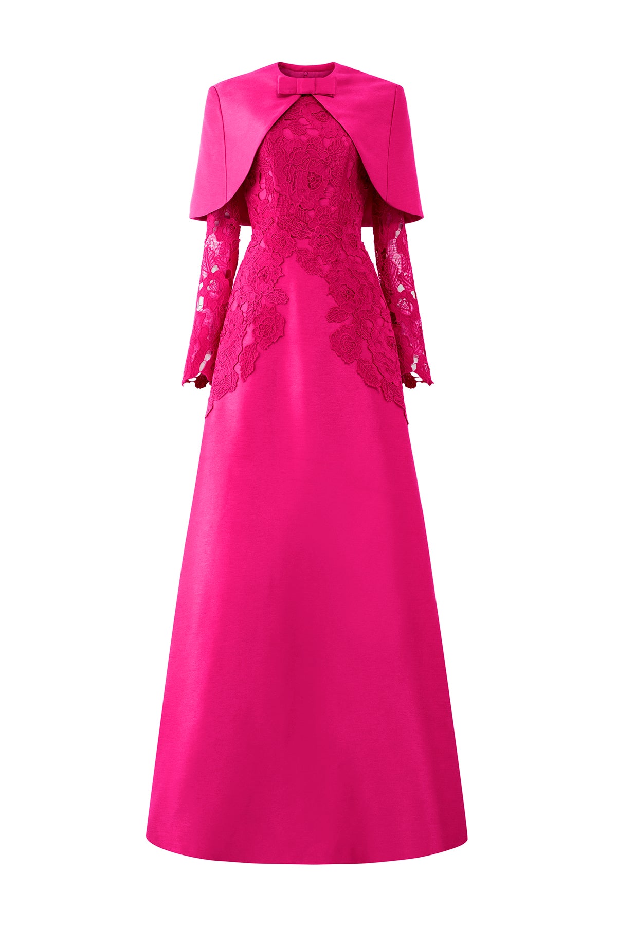 Fuchsia Lace and Taffeta Gown With Mini Cape | I.H.F ATELIER