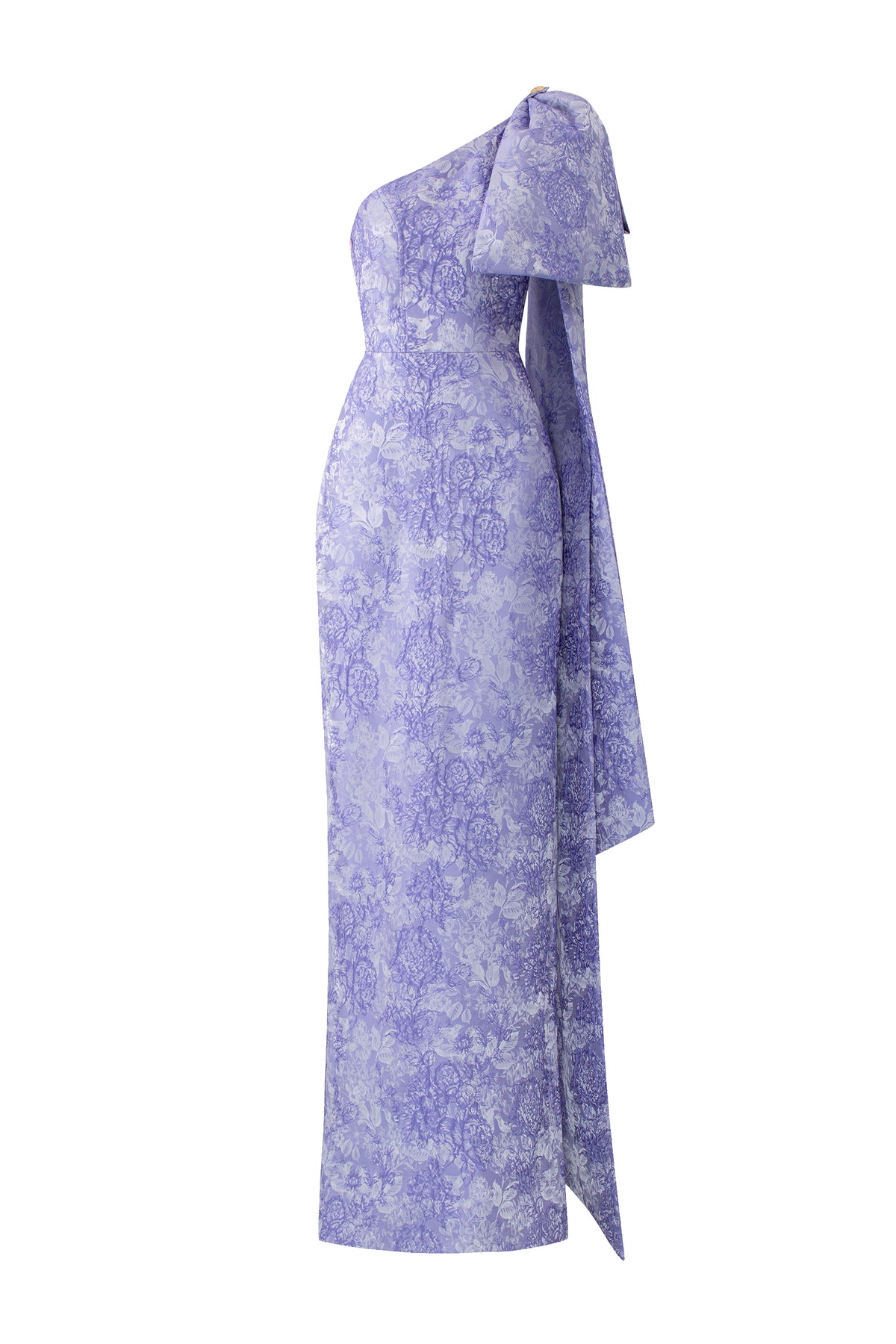 Lavender One-bow Shoulder Rose Jacquard Sheath Dress | I.H.F ATELIER