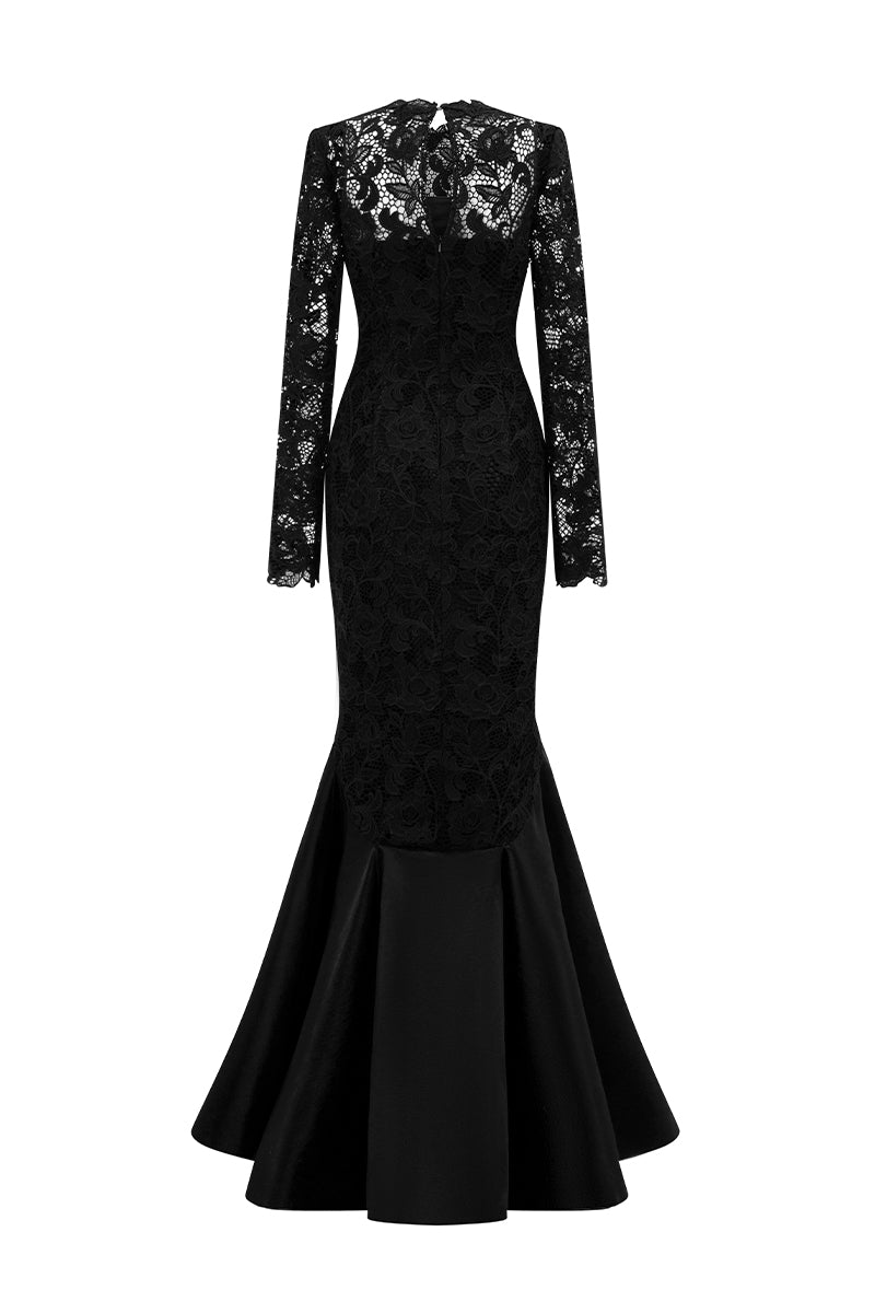 Long Sleeves Mermaid Gown With Pleated Hem | I.H.F ATELIER