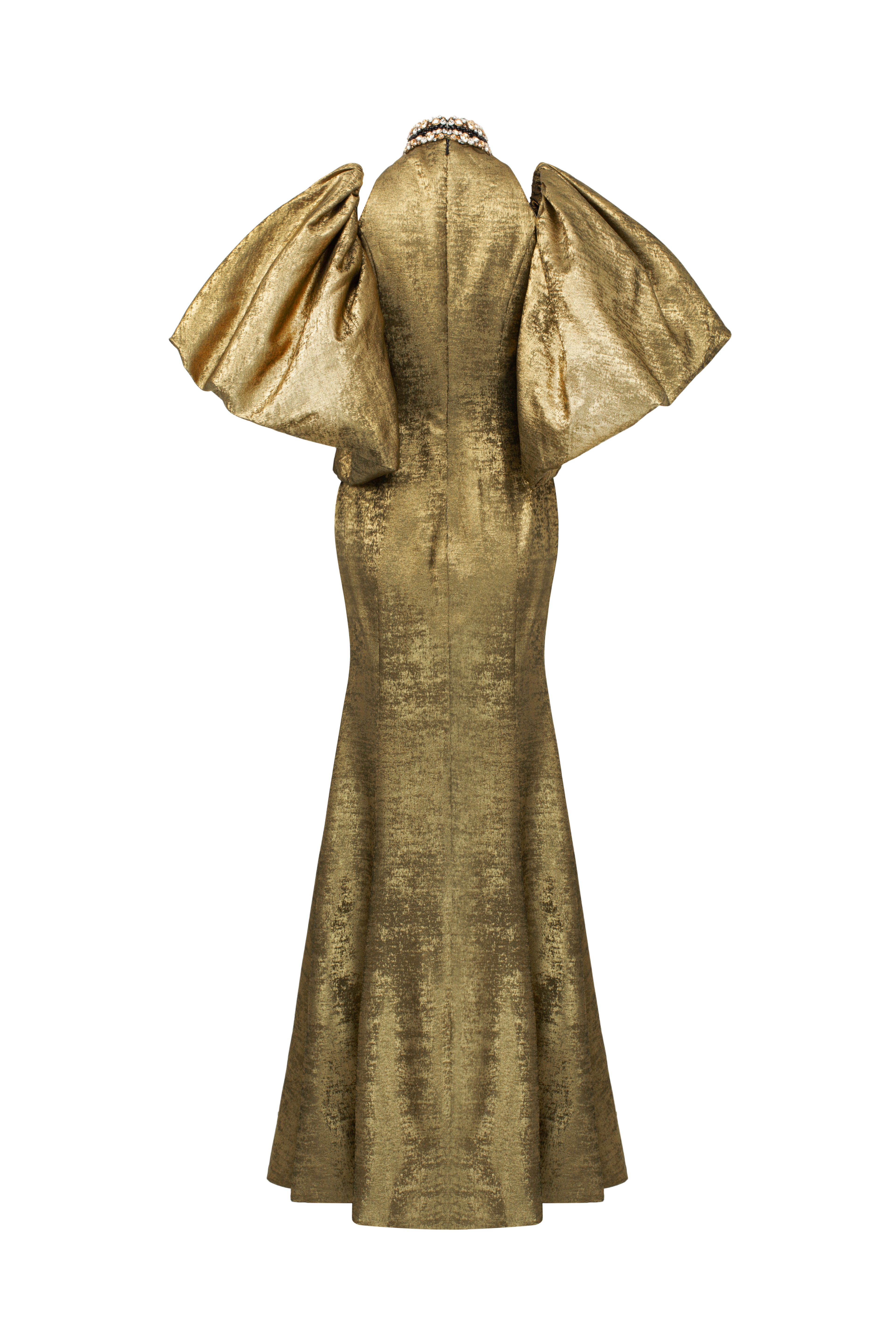 Turtleneck Collar Mermaid Gown With Puff Sleeves