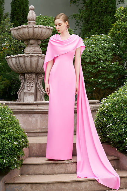 Column Evening Gown With Draped Ribbon Over The Shoulder