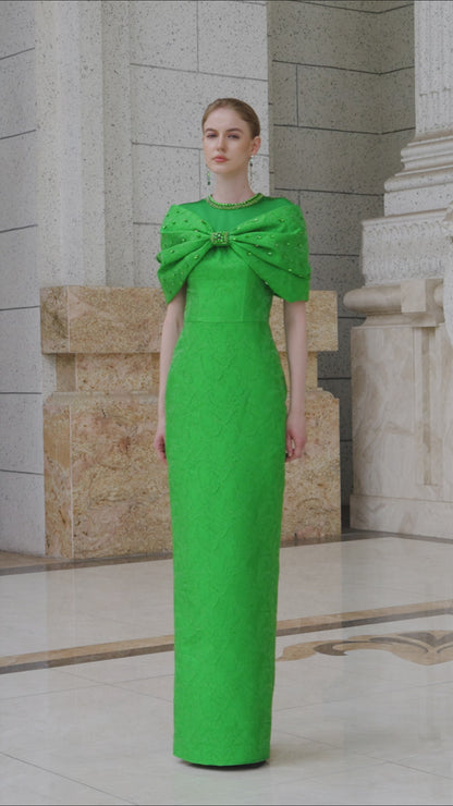 Round Neck Gown With Front Bow Detail