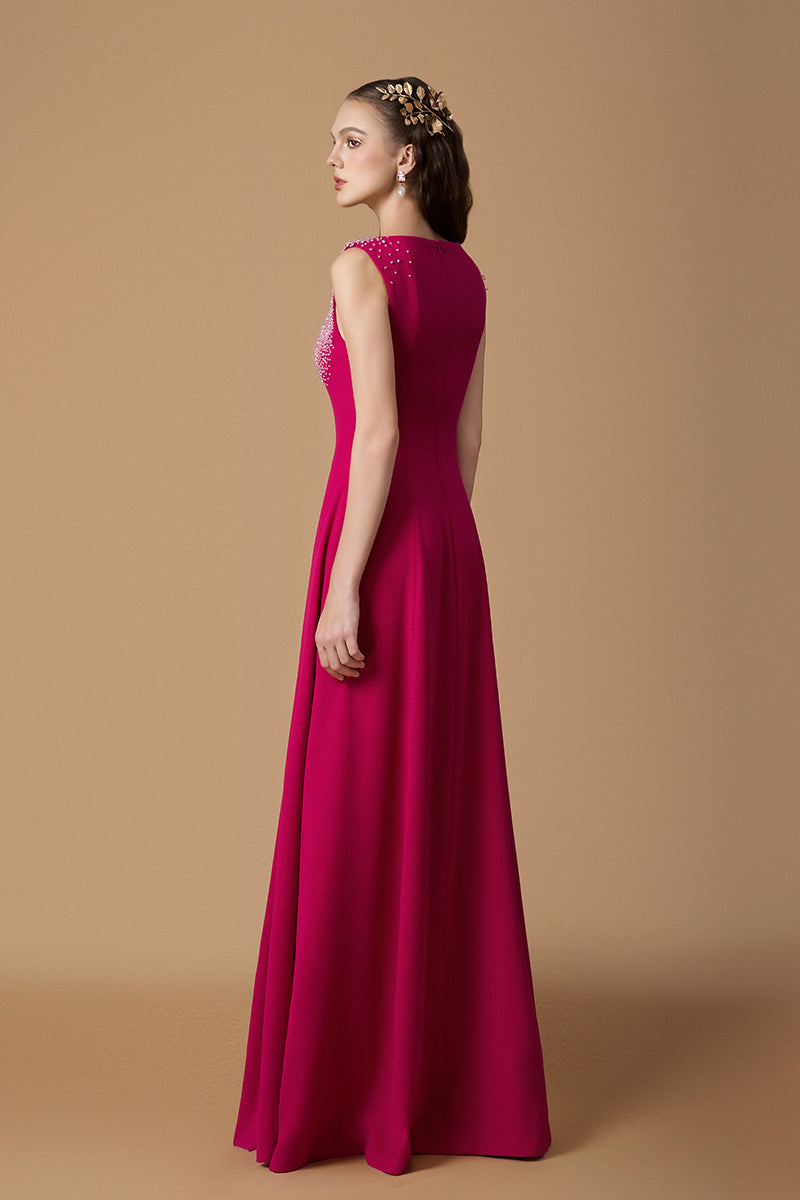Queen Anne Neck A-Line Gown In Pink Crepe | I.H.F ATELIER