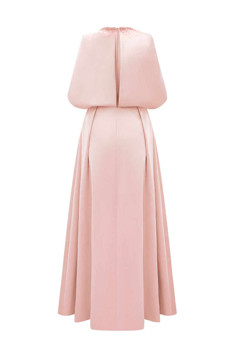 Round Neck A-Line Gown With Circular Cut Mini Cape | I.H.F ATELIER
