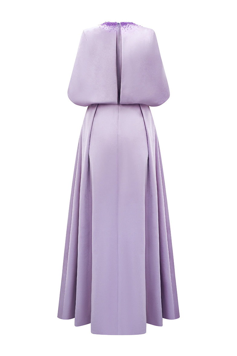 Round Neck A-Line Gown With Circular Cut Mini Cape | I.H.F ATELIER