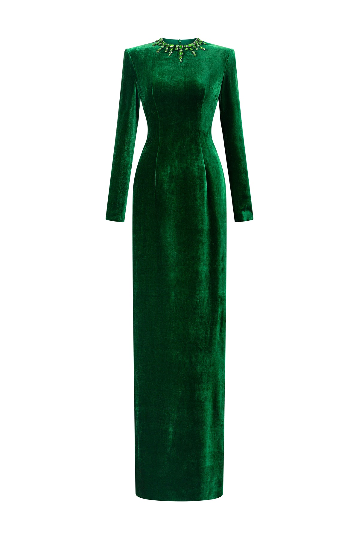 Round Neck Column Velvet Gown With Long Sleeves | I.H.F ATELIER