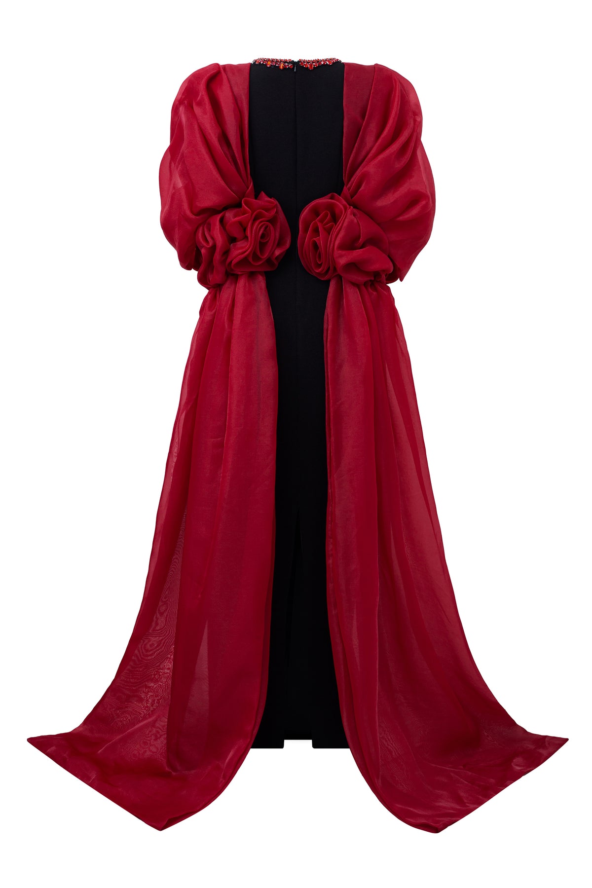 Round Neckline Scuba Gown With Draped Sleeves Organza | I.H.F ATELIER
