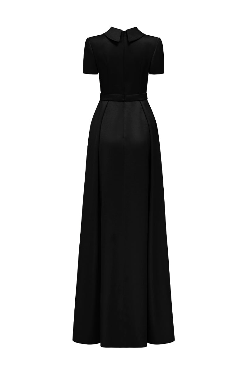 Short Sleeves A-Line Gown With De-Constructed Collar | I.H.F ATELIER