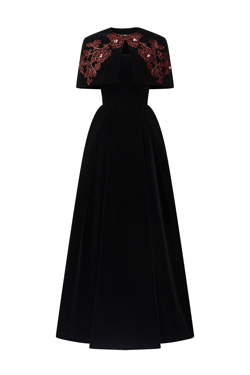Sleeveless A-Line Gown With Mini Cape | I.H.F ATELIER