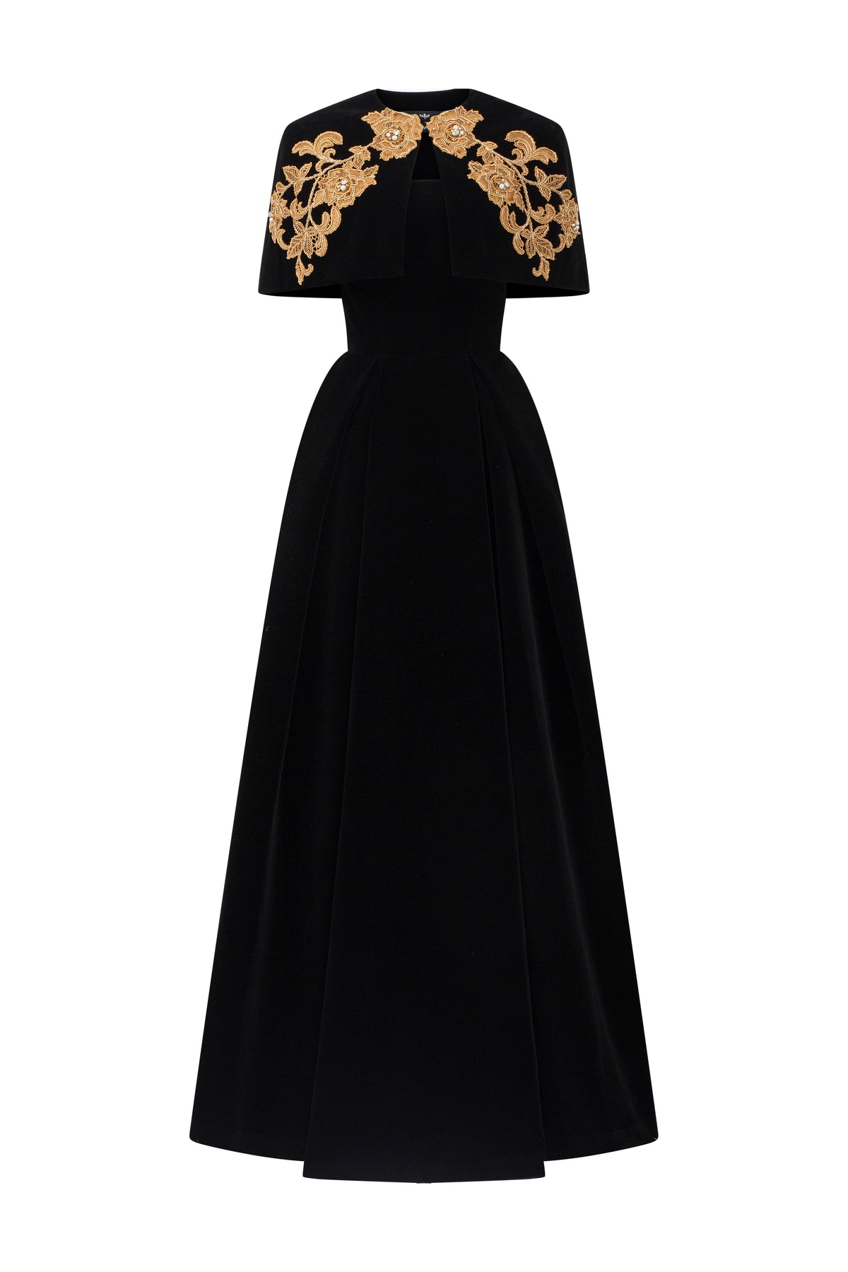 Sleeveless A-Line Gown With Mini Cape | I.H.F ATELIER