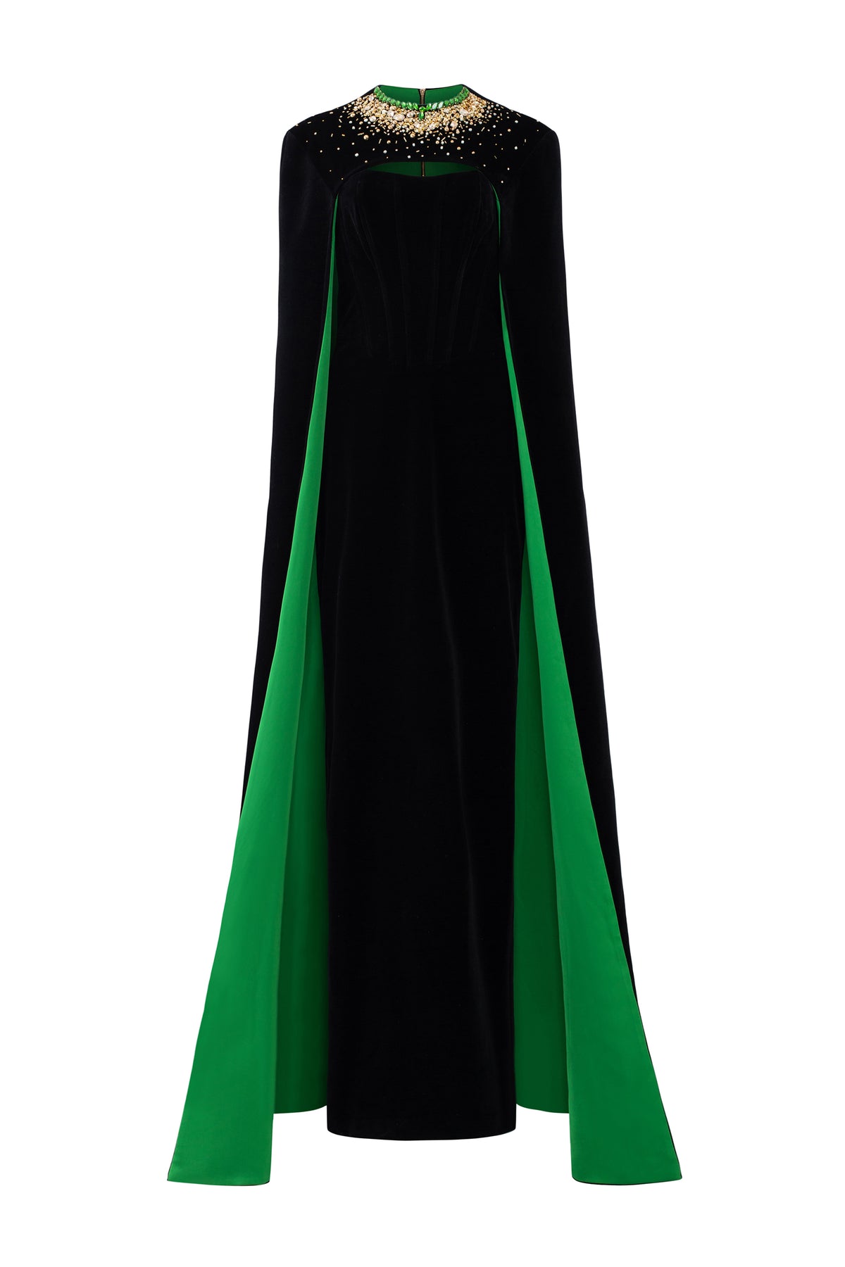 Strapless Bustier Black Velvet Gown with Long Cape | I.H.F ATELIER