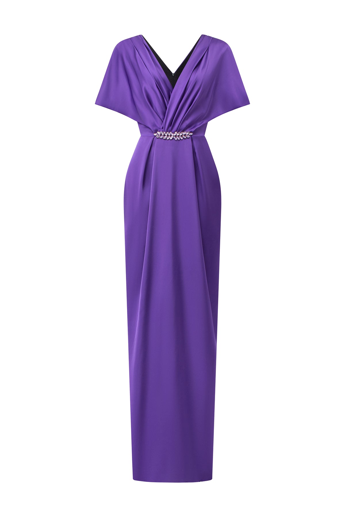 V-Neck Gown With Draped Waist Detail | I.H.F ATELIER