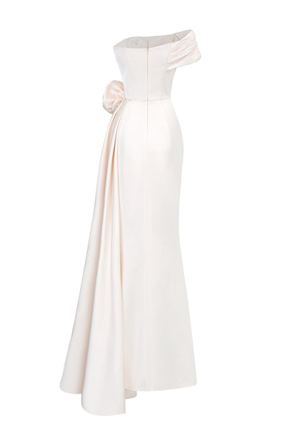 Asymmetrical Shoulder Silk Gown With Drapped Details